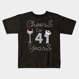 Girl Queen Drink Wine Cheers To 41 Years Old Happy Birthday Kids T-Shirt